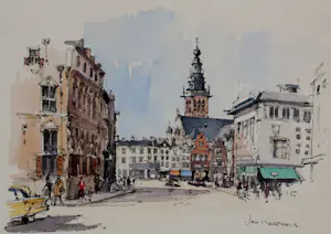 Buy Jan Korthals - Aquarel: Grote markt in Nijmegen - 1963? Bid from 115!