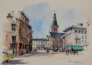 Jan Korthals - Aquarel: Grote markt in Nijmegen - 1963 kopen? Bied vanaf 115!