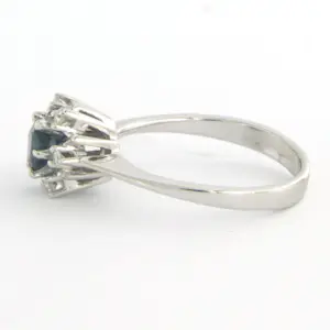 14k wit gouden ring met saffier en single cut geslepen diamant 0.05ct-rm16 kopen? Bied vanaf 150!