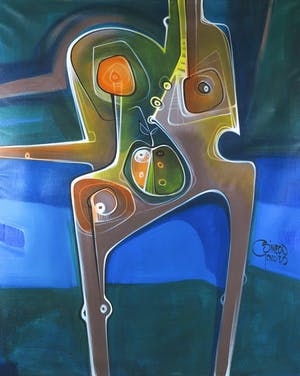 Simeon Gonzales - Acryl op doek, Abstracte compositie - Ingelijst (Zeer groot) kopen? Bied vanaf 1!