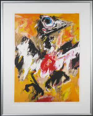 Charlotte Molenkamp - Zeefdruk, Vogel in geel - Ingelijst (Groot) verkocht voor € 1!