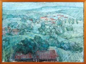 Tini van Doornik - Pasteltekening, Heuvellandschap - Ingelijst verkocht voor € 35!