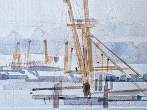 Christian Laret - In 2001 gemaakte aquarel op papier "de haven van Texel" - gesigneerd kopen? Bied vanaf 35!