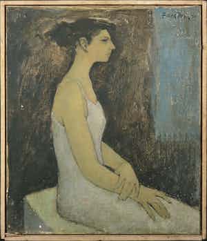 Frans Vos - Olieverf op doek, Zittende vrouw - Ingelijst verkocht voor € 1!