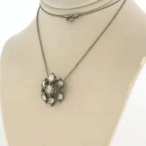 Z2 Zilveren collier met hanger bezet met roos geslepen diamant 0.50ct - 38cm kopen? Bied vanaf 250!