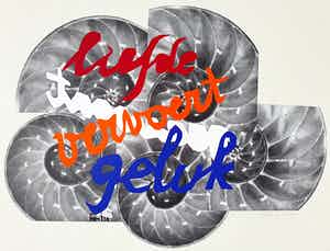 Simon Vinkenoog - Liefde vervoert geluk, zeefdruk verkocht voor € 65!