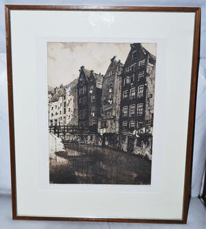 Cornelis Brandenburg - Heldere ets van de O.Z. Achterburgwal Amsterdam kopen? Bied vanaf 70!