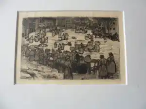 Oskar Laske - Ets, Marche aux poissons Bruges. ( Vismarkt van Brugge ) vendu pour 30€ !