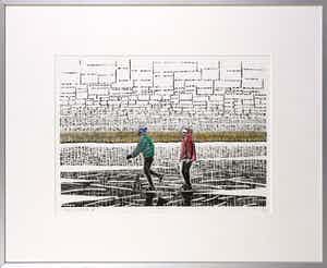 Wendelien Schonfeld - Houtdruk, Schaatsers - Ingelijst verkocht voor € 60!