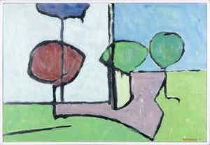 Paul Overhaus - Olieverf op board, Jonge bomen - Ingelijst verkocht voor € 50!