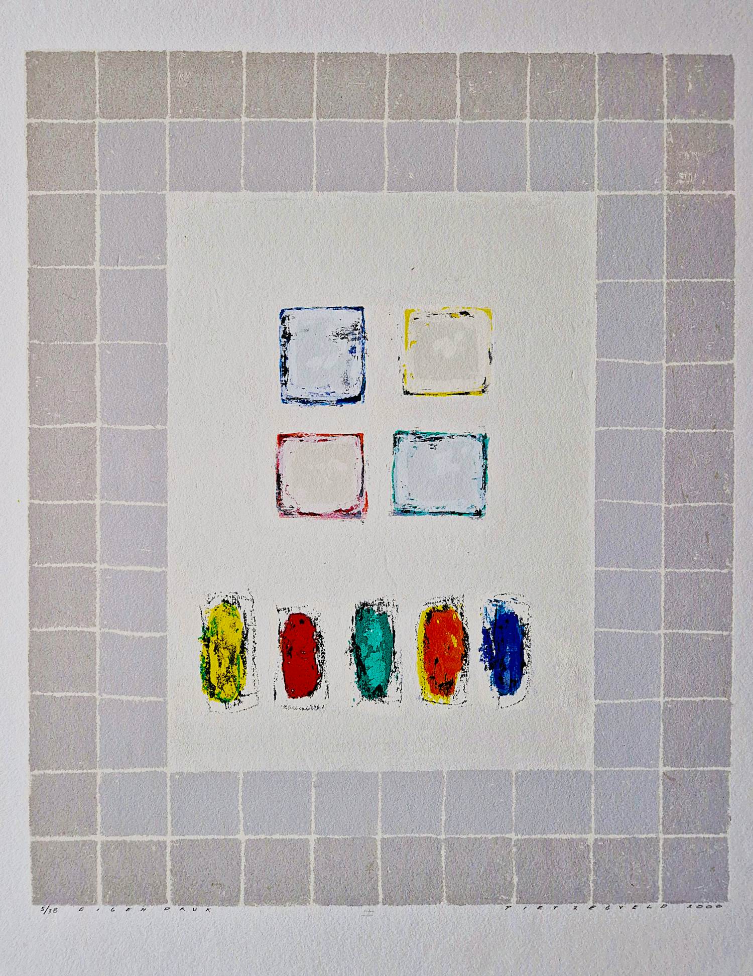 Piet Zegveld - grote geometrisch abstracte litho -eigen druk - kleine oplage (38) - gesigneerd kopen? Bied vanaf 34!