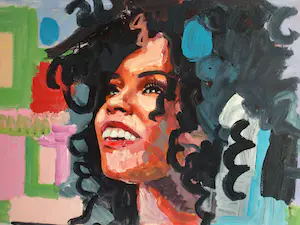 Peter Klashorst - Acrylverf op doek op houten frame , “Portret, Krullend haar” – 60 x 105 cm -2018 kopen? Bied vanaf 1!