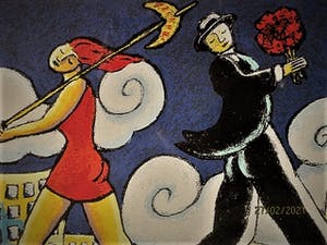 Jacques Tange - populair Rotterdams graficus - gesigneerde Zeefdruk - a very short romance - kopen? Bied vanaf 40!