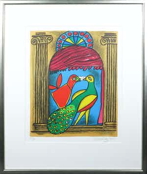 Corneille - Zeefdruk, Le Paon Amoureux - Ingelijst verkocht voor € 150!