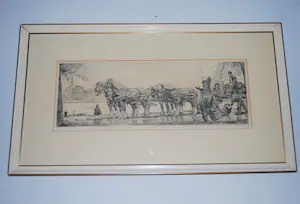 Willem Gerard Hofker - Bierwagen Amstel Brouwerij - grote ingelijste ets kopen? Bied vanaf 75!