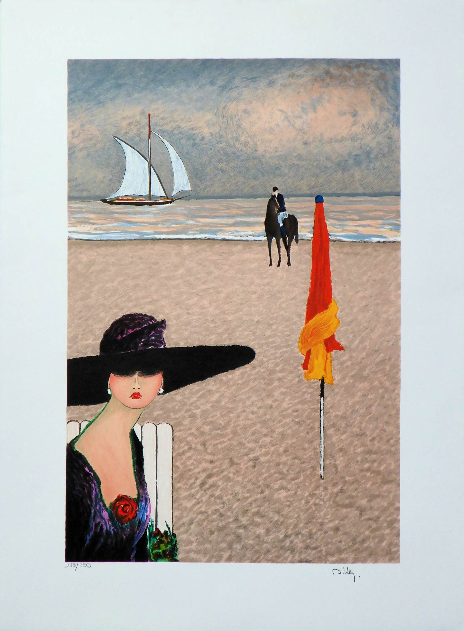 Ramon Dilley - Élégante à Deauville, LITHOGRAPHIE originale signée, 250ex kopen? Bied vanaf 60!
