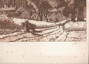 Bernard Klene - Landschap met de Basiliek Saint Mathurin de Larchant kopen? Bied vanaf 35!