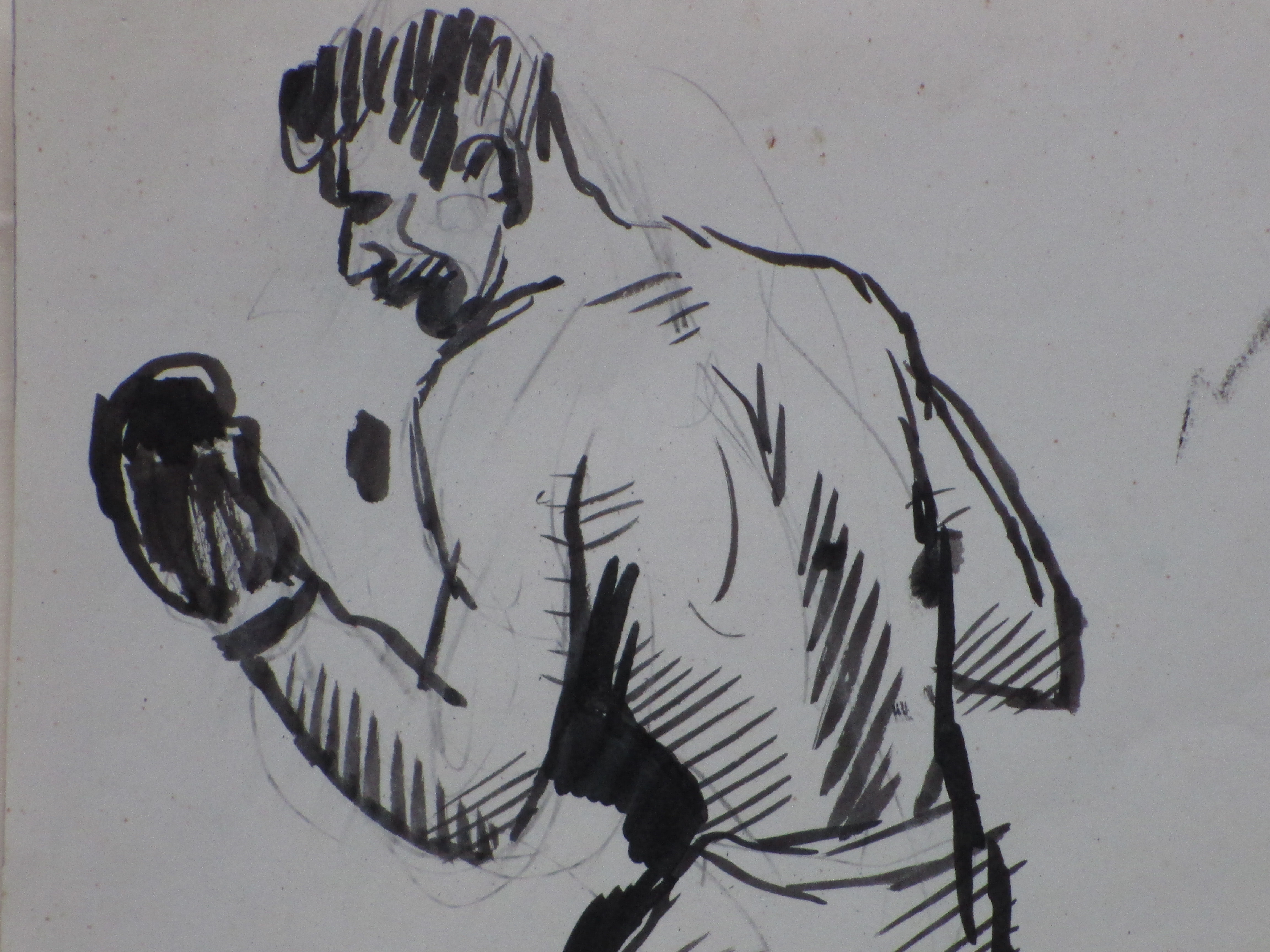 Herman Bieling - Bokser in karakteristieke pose - Tekening kopen? Bied vanaf 1!