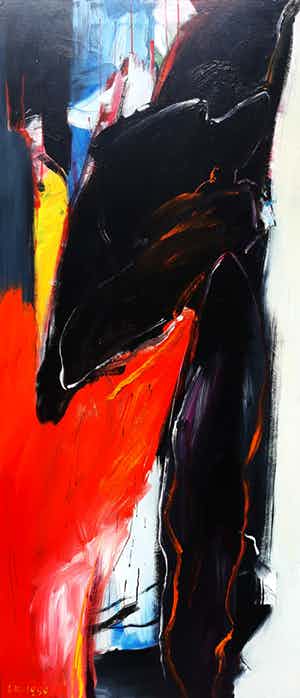 Loes Kurpershoek - Abstracte compositie, acrylverf op doek (ingelijst, groot!) verkocht voor € 250!