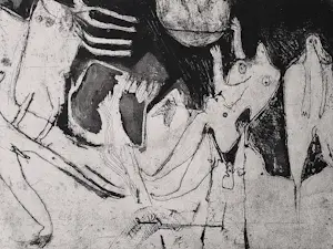 Hannes Postma - Grote zwart wit Ets Aquatint - 1963 - "menselijk halfrond" zeer kleine oplage! kopen? Bied vanaf 38!