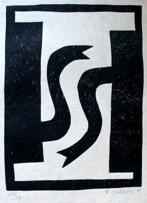 Klaas Gubbels - Houtsnede: Zwarte kannen + gratis affiche Gubbels 85 jaar - 2013 verkocht voor € 295!