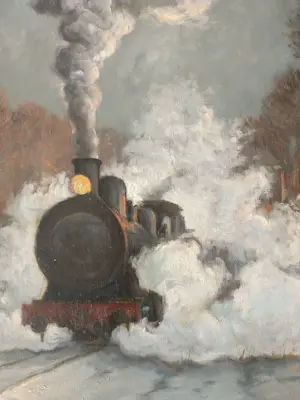 Jan Scholten - Stoomlocomotief door winters landschap kopen? Bied vanaf 250!