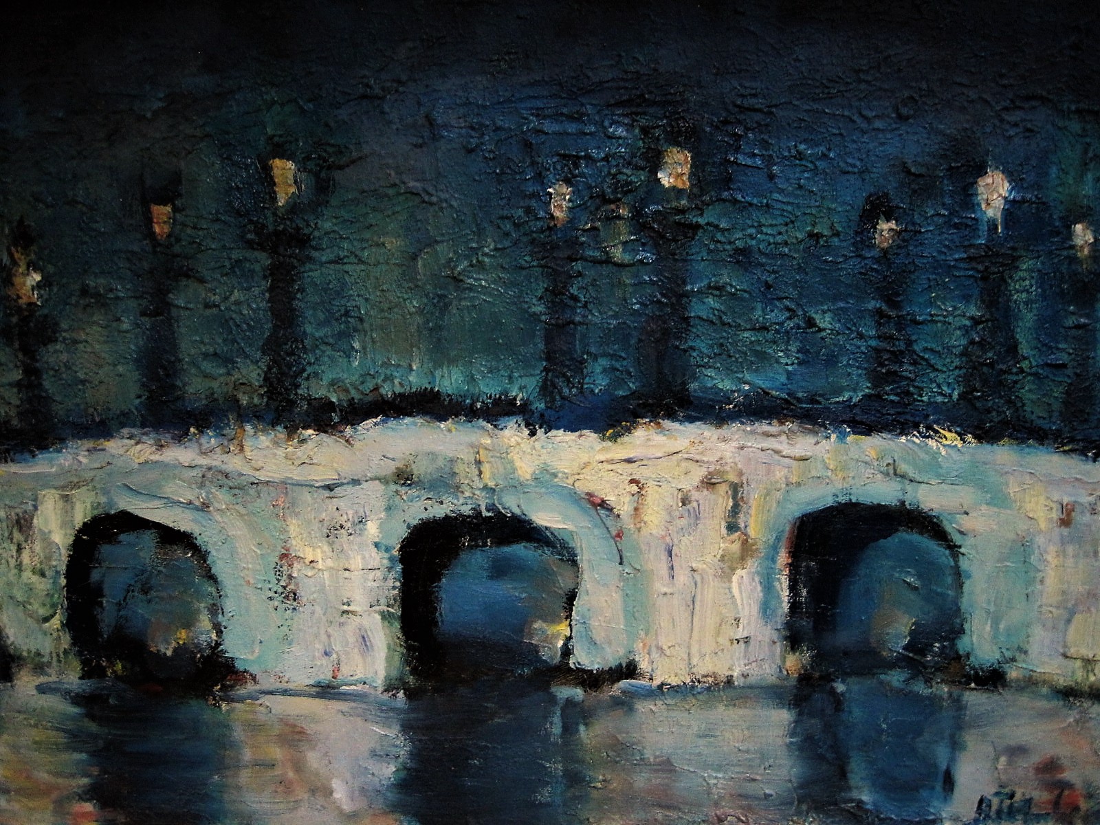 Bob Fernhout - omstreeks 1930 geschilderd olieverf "Amsterdam de Blauwbrug bij nacht" kopen? Bied vanaf 1!