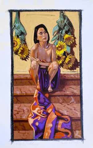 Nico Vrielink - Jean met zonnebloemen (groot) verkocht voor € 75!