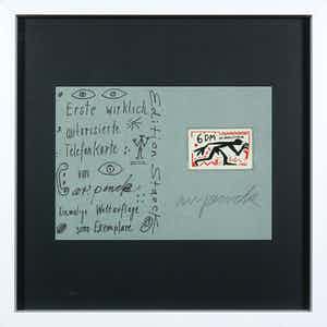 A.R. Penck - Gesigneerd zeefdruk met (ongeopende) telefoonkaart - Ingelijst verkocht voor € 1!
