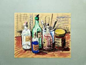 Niet of onleesbaar gesigneerd - jaren 40 of 50 expressionistisch stilleven met flessen - gesigneerd kopen? Bied vanaf 1!