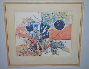 Leo Poelmeijer - Abstracte litho uit 1969, ingelijst kopen? Bied vanaf 50!