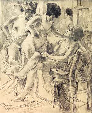 Armand Rassenforse - Coulisses, ets (zeer mooi ingelijst) verkocht voor € 250!