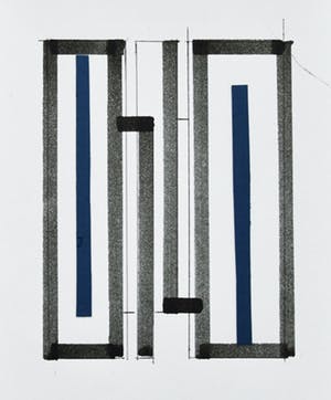 Siep van den Berg - # CONSTRUCTIVISTISCHE COMPOSITIE in pen en COLLAGE in blauw# 1990, mint kopen? Bied vanaf 45!