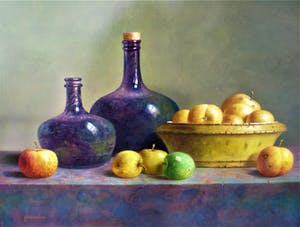 Hans Habraken - Stilleven met schaal appels en oude flessen kopen? Bied vanaf 725!