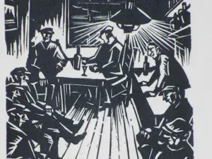 Henk Melgers - Cafe-interieur - Houtsnede kopen? Bied vanaf 120!