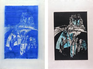 Joe Wols - Lot van twee linosnedes op papier, Strange Music kopen? Bied vanaf 1!