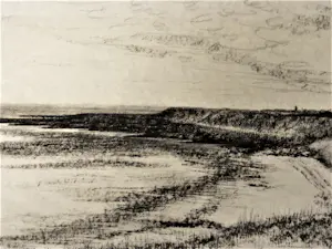 Johan Mekkink - Fraaie Houtskooltekening "Terschelling strand en Brandaris" 1976 - GROOT! kaufen? Bieten Sie von 52!