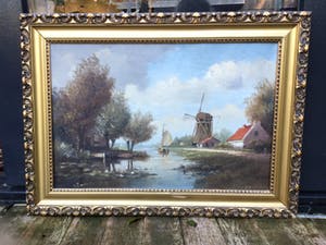 Niet of onleesbaar gesigneerd - C4141-1 - Landschap met molen aan de vaart kopen? Bied vanaf 10!