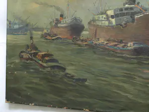 Adrianus Zuiderwijk - Olieverf op doek , Havengezicht, Rotterdam? – 60 x 80 cm kopen? Bied vanaf 50!