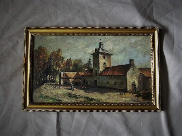 Niet of onleesbaar gesigneerd - oud olieverf "personen bij Limburgse hoeve" gesigneerd  kopen? Bied vanaf 1!