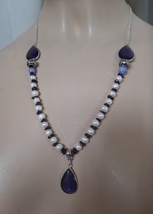 Zilveren ketting 925 met echte parel,granaat,amethist kopen? Bied vanaf 10!
