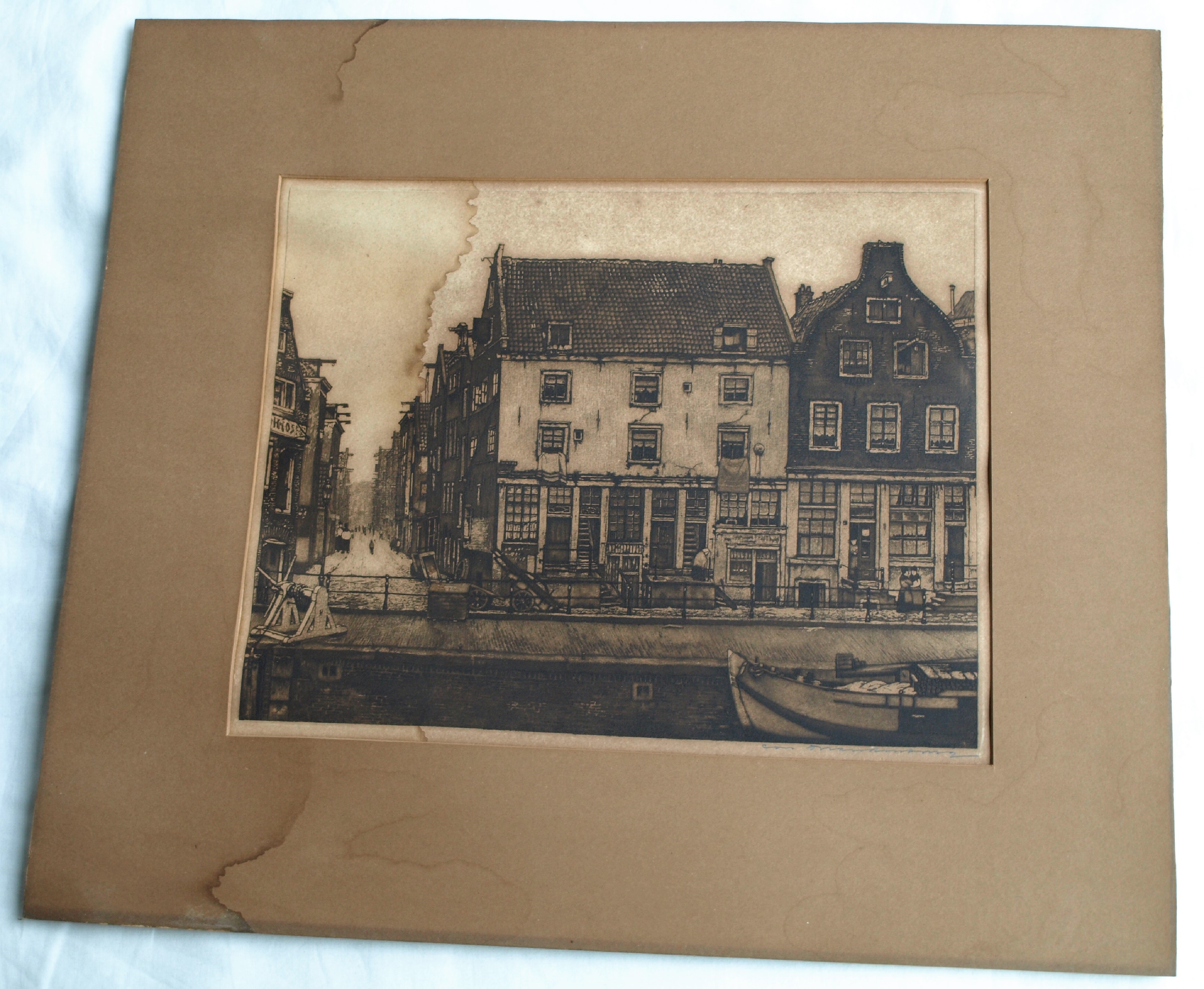Cornelis Brandenburg - Ets, Gracht in Amsterdam – gesigneerd en ingelijst  kopen? Bied vanaf 1!
