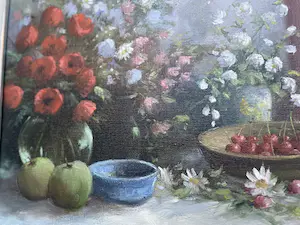 Peter Motz - Bloemstilleven met fruit kopen? Bied vanaf 200!