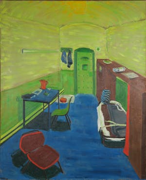 Chris W.J. Riechelman - Acryl op doek, De rode stoel - Ingelijst (Groot) kopen? Bied vanaf 1!