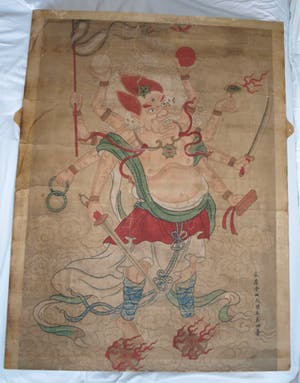 Niet of onleesbaar gesigneerd - Aquarel , “Toornige Bodhisattva” – 19e Eeuw – GROOT - Boeddhisme kopen? Bied vanaf 1!