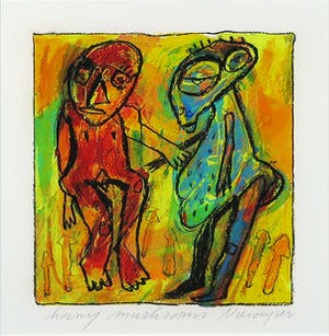 Henk Vierveijzer - Gemengde techniek op papier, Horny mushrooms - Ingelijst kopen? Bied vanaf 1!