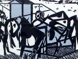 Jan van der Zee - Ingelijste houtsnede: Abstracte compositie - 1972 verkocht voor € 175!