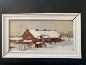 Niet of onleesbaar gesigneerd - boerderijtje in sneeuw kopen? Bied vanaf 1!