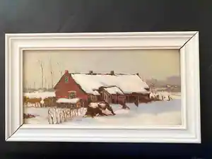 Niet of onleesbaar gesigneerd - boerderijtje in sneeuw verkocht voor € 1!