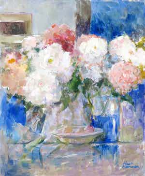 Floor Koomen - Olieverf op doek, Bloemstilleven verkocht voor € 40!